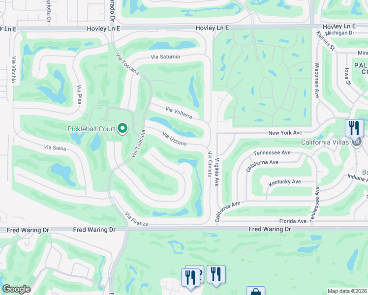 map of restaurants, bars, coffee shops, grocery stores, and more near 76363 Via Uzzano in Indian Wells