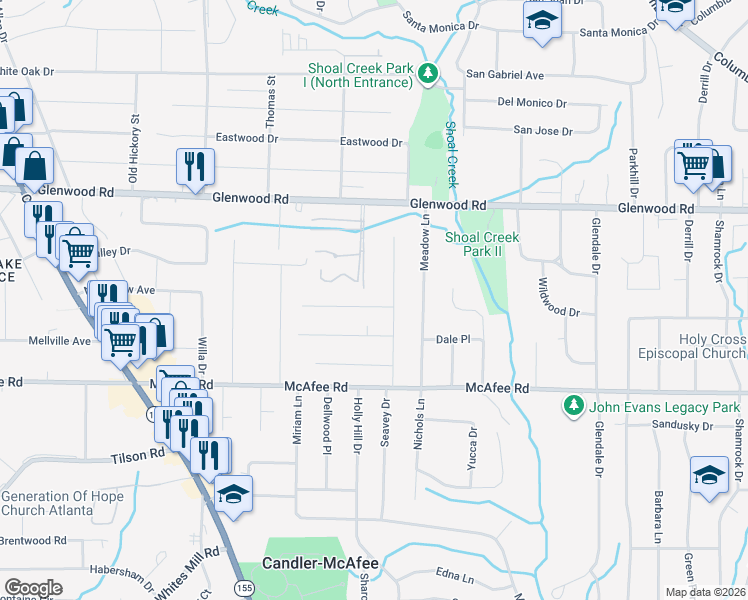 map of restaurants, bars, coffee shops, grocery stores, and more near 2854 Mitchell Drive in Decatur
