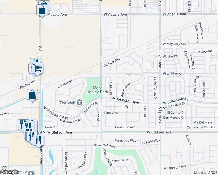 map of restaurants, bars, coffee shops, grocery stores, and more near 811 Ashley Street in Hemet