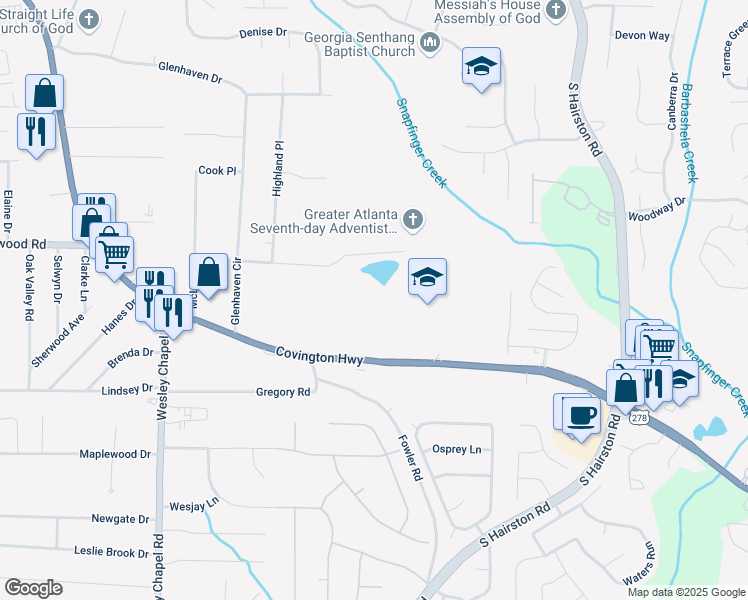 map of restaurants, bars, coffee shops, grocery stores, and more near 5148 Covington Highway in Decatur