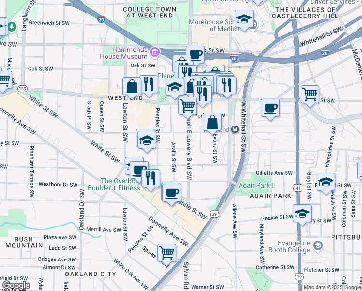 map of restaurants, bars, coffee shops, grocery stores, and more near 933 Mathews Street Southwest in Atlanta