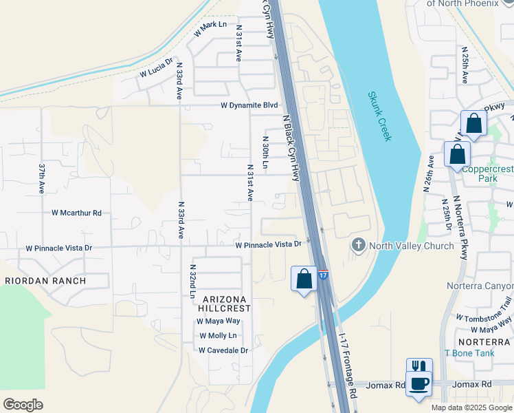 map of restaurants, bars, coffee shops, grocery stores, and more near 27605 North 31st Avenue in Phoenix