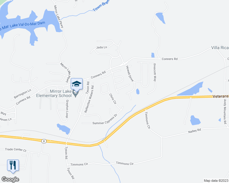 map of restaurants, bars, coffee shops, grocery stores, and more near 3032 Summer Breeze Drive in Villa Rica