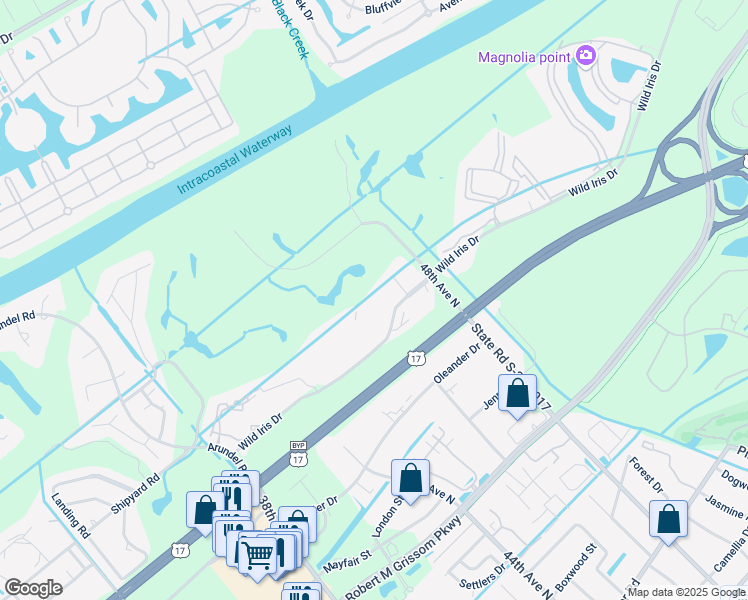 map of restaurants, bars, coffee shops, grocery stores, and more near 4781 Wild Iris Drive in Myrtle Beach