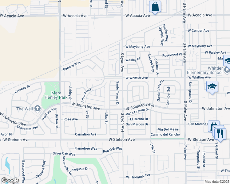 map of restaurants, bars, coffee shops, grocery stores, and more near 1725 San Juan Drive in Hemet