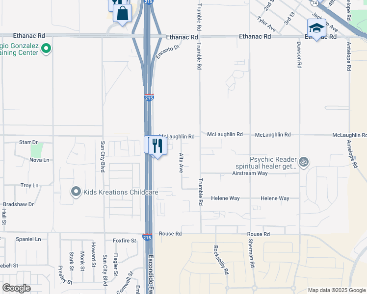 map of restaurants, bars, coffee shops, grocery stores, and more near 27149 White Court in Romoland