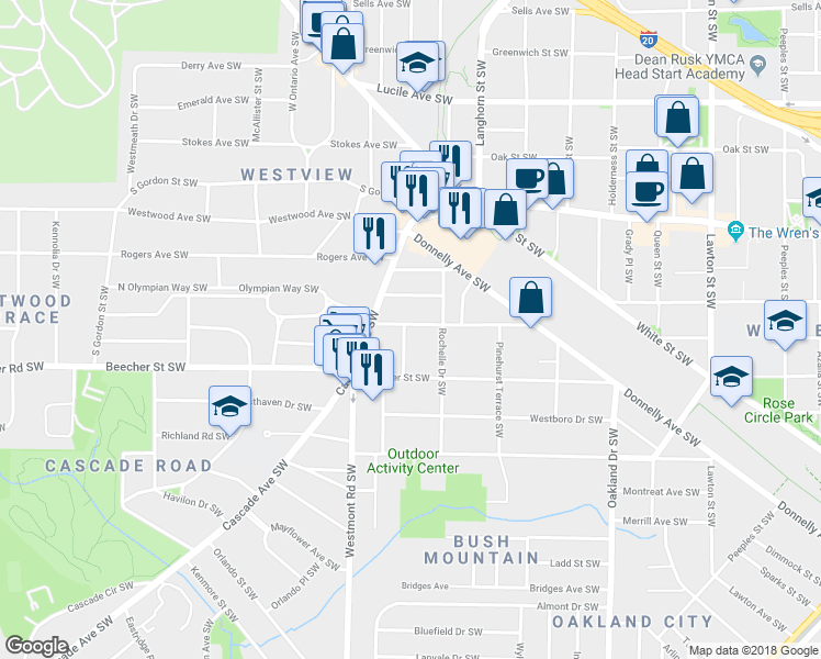 map of restaurants, bars, coffee shops, grocery stores, and more near 750 Cascade Place Southwest in Atlanta
