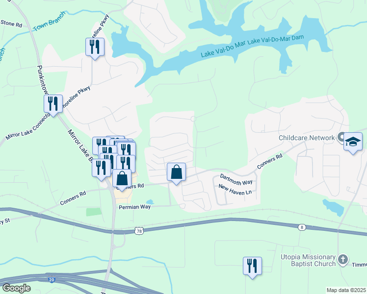 map of restaurants, bars, coffee shops, grocery stores, and more near 2676 Neighborhood Walk in Villa Rica