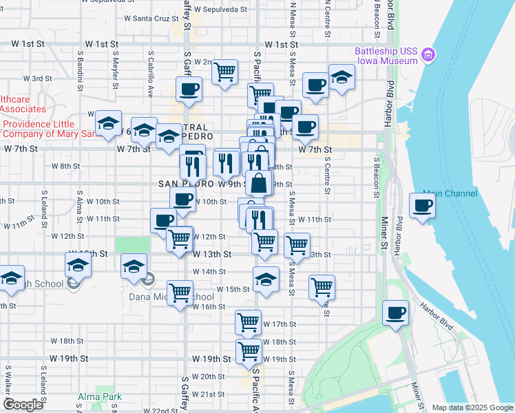 map of restaurants, bars, coffee shops, grocery stores, and more near 937 South Pacific Avenue in Los Angeles