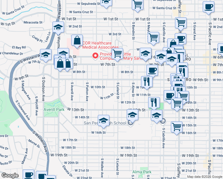 map of restaurants, bars, coffee shops, grocery stores, and more near 1135 West 10th Street in Los Angeles