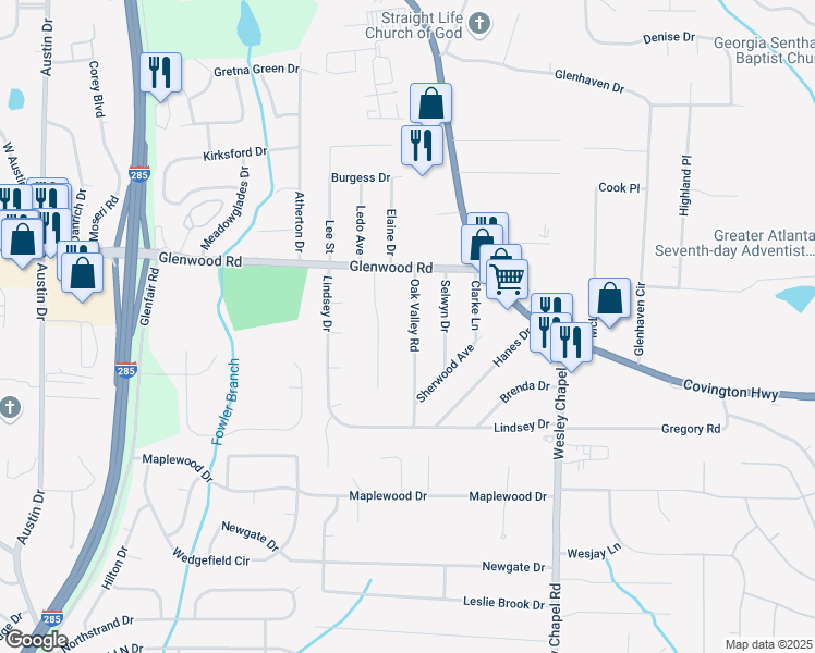 map of restaurants, bars, coffee shops, grocery stores, and more near 1901 Oak Valley Road in Decatur