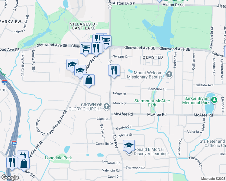 map of restaurants, bars, coffee shops, grocery stores, and more near 1986 Cogar Drive in Decatur
