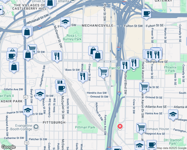 map of restaurants, bars, coffee shops, grocery stores, and more near 731 Formwalt Street Southwest in Atlanta