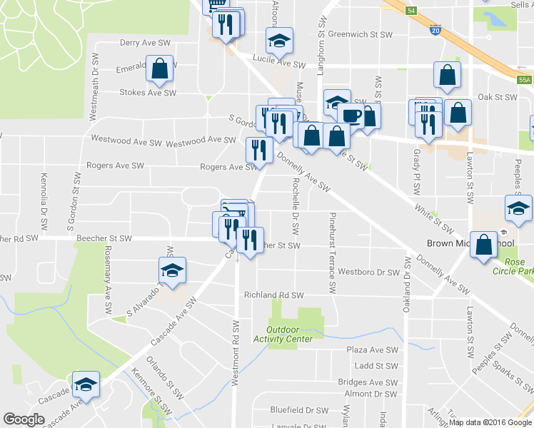 map of restaurants, bars, coffee shops, grocery stores, and more near 747 Cascade Place Southwest in Atlanta