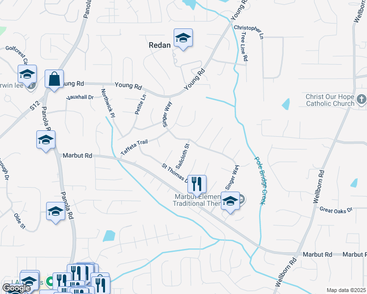 map of restaurants, bars, coffee shops, grocery stores, and more near 1891 Sailcloth Street in Lithonia