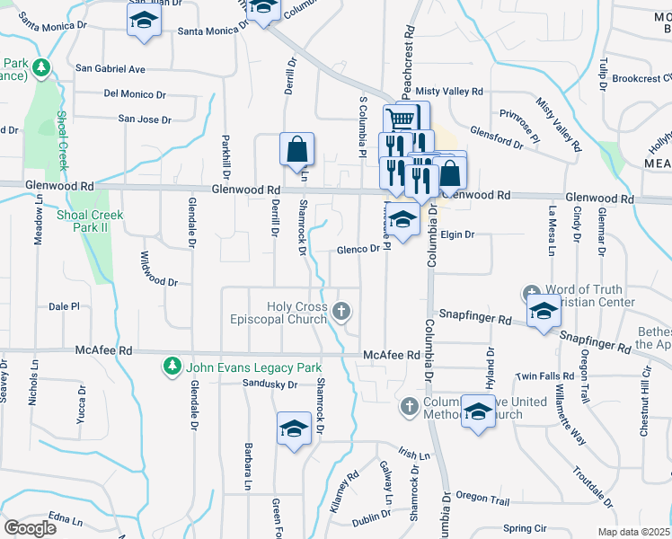 map of restaurants, bars, coffee shops, grocery stores, and more near 1910 Amesbury Drive in Decatur