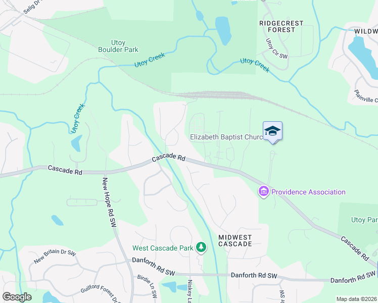 map of restaurants, bars, coffee shops, grocery stores, and more near 4441 Cascade Road in Atlanta
