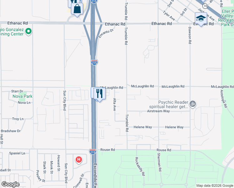 map of restaurants, bars, coffee shops, grocery stores, and more near 27149 White Court in Romoland