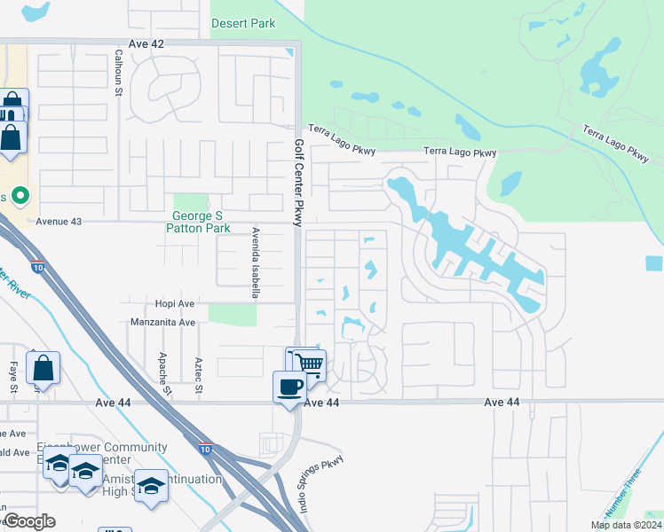 map of restaurants, bars, coffee shops, grocery stores, and more near 84136 Avenue 44 in Indio