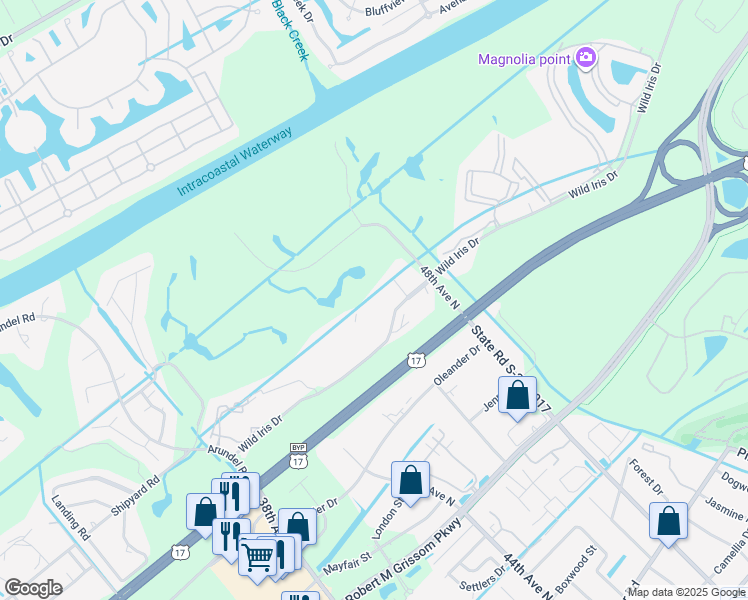 map of restaurants, bars, coffee shops, grocery stores, and more near 4771 Wild Iris Drive in Myrtle Beach