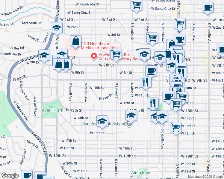 map of restaurants, bars, coffee shops, grocery stores, and more near 1135 West 10th Street in Los Angeles