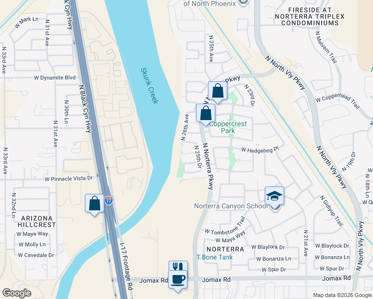 map of restaurants, bars, coffee shops, grocery stores, and more near 2522 West Big Oak Street in Phoenix