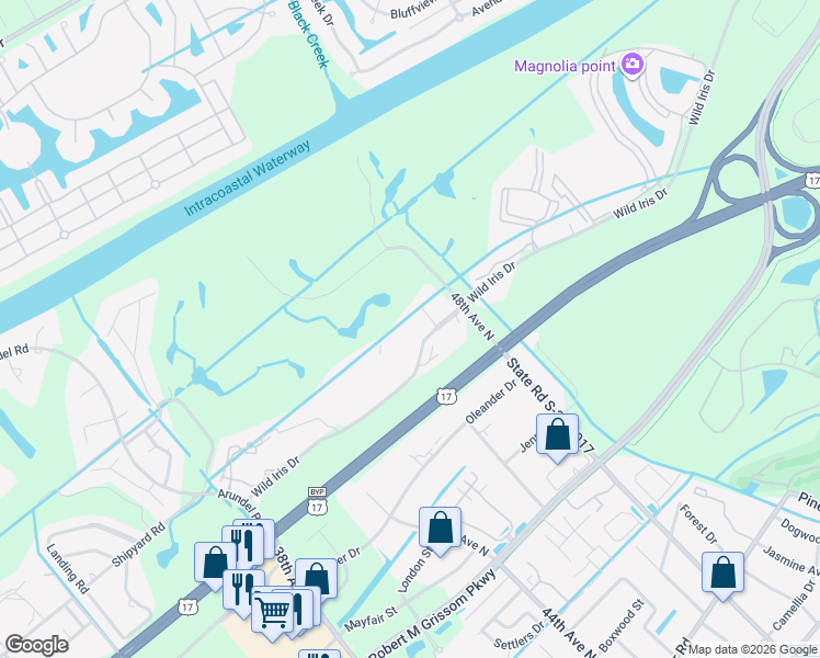map of restaurants, bars, coffee shops, grocery stores, and more near 4781 Wild Iris Drive in Myrtle Beach