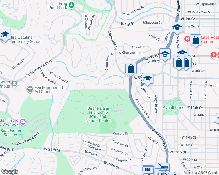 map of restaurants, bars, coffee shops, grocery stores, and more near 2246 East Rue Le Charlene in Rancho Palos Verdes