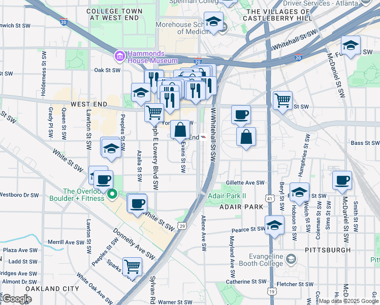 map of restaurants, bars, coffee shops, grocery stores, and more near 717 Lee Street Southwest in Atlanta