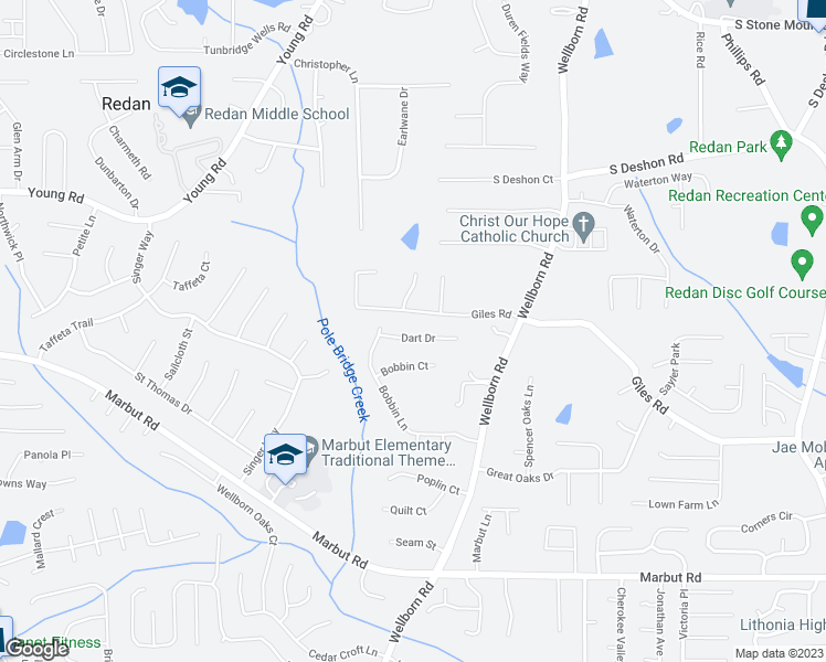 map of restaurants, bars, coffee shops, grocery stores, and more near 5926 Dart Drive in Lithonia