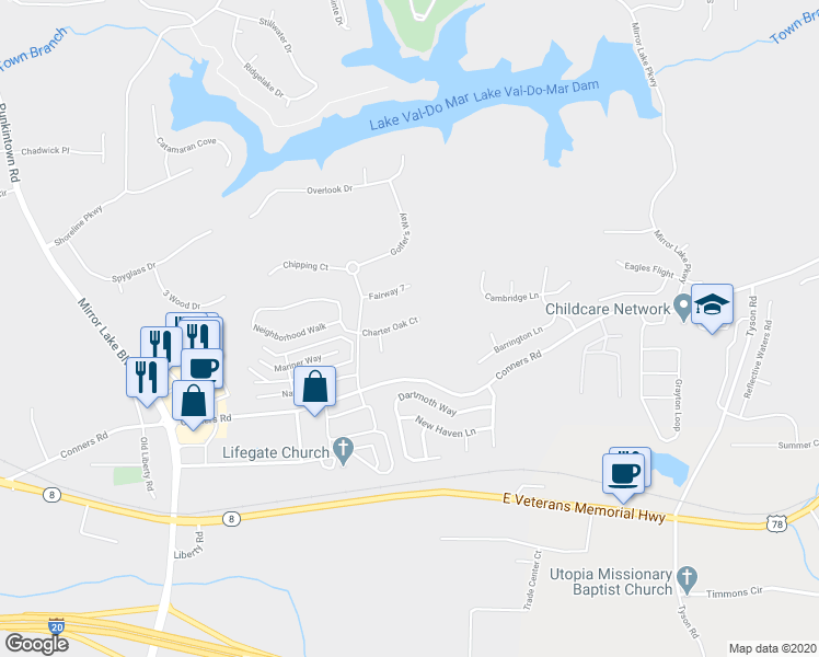 map of restaurants, bars, coffee shops, grocery stores, and more near 1108 Charter Oak Court in Villa Rica