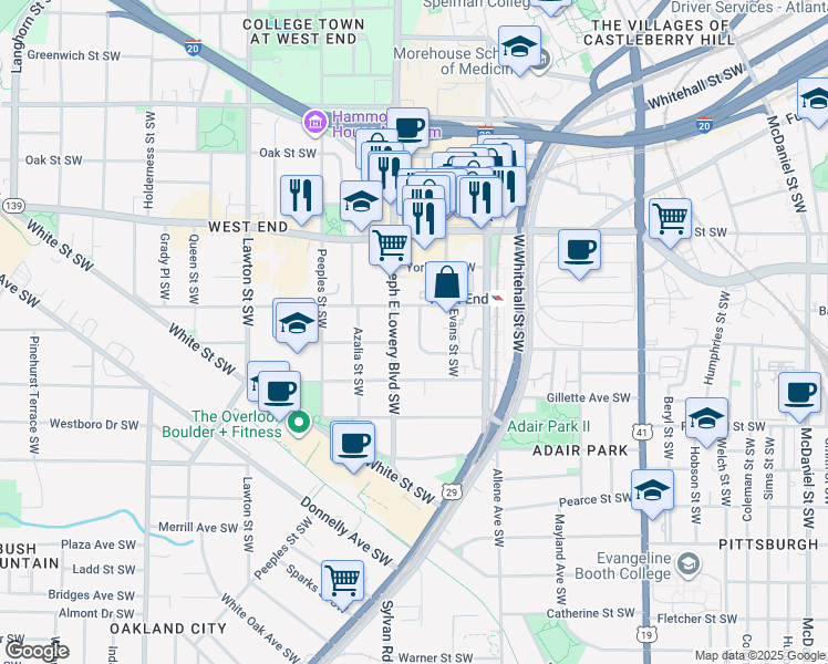 map of restaurants, bars, coffee shops, grocery stores, and more near 723 Victoria Place Southwest in Atlanta