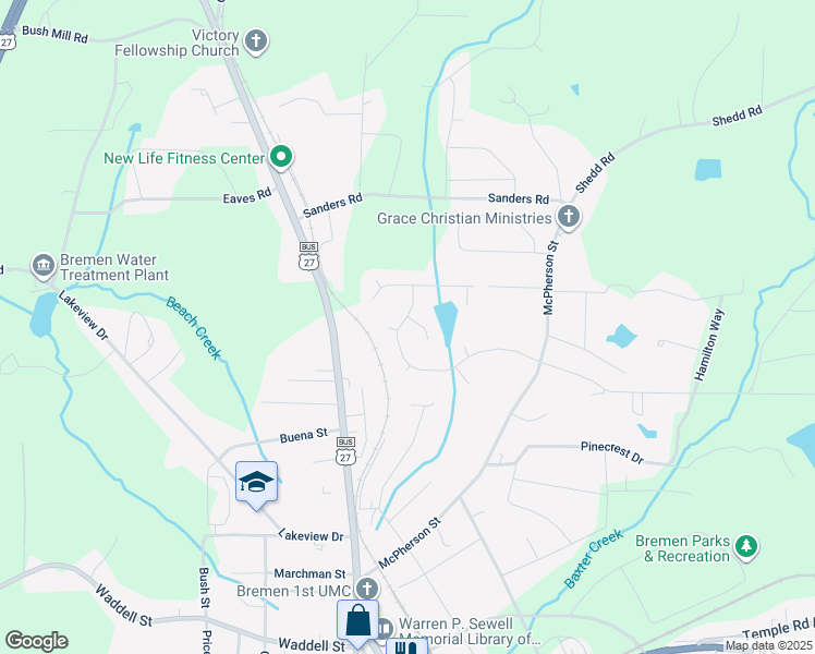 map of restaurants, bars, coffee shops, grocery stores, and more near 138 Watson Drive in Bremen