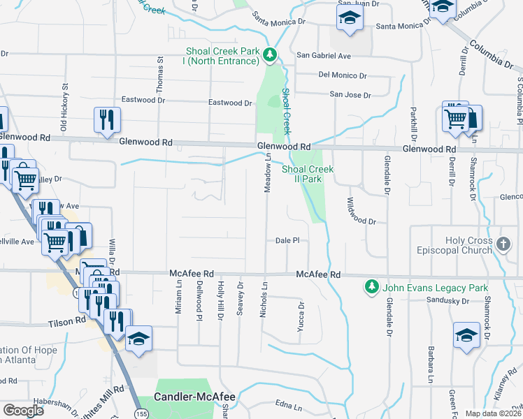 map of restaurants, bars, coffee shops, grocery stores, and more near 1914 Long Drive in Decatur