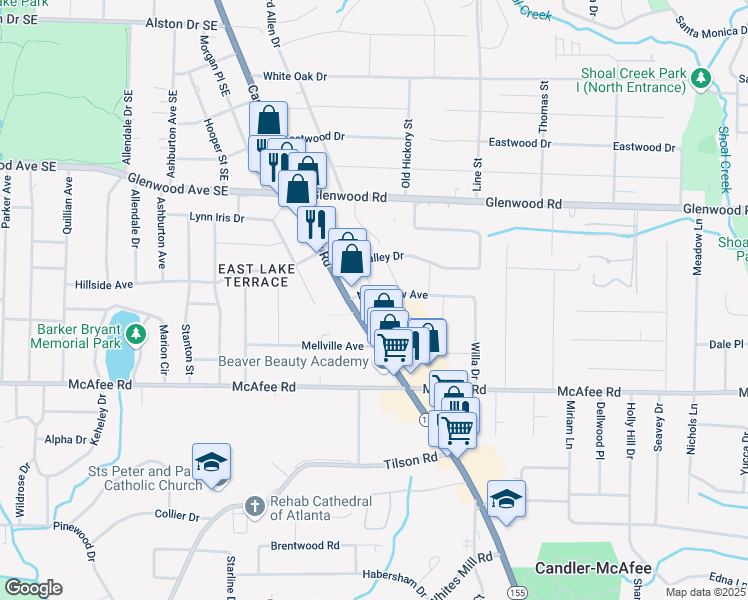 map of restaurants, bars, coffee shops, grocery stores, and more near 2569 Northview Avenue in Decatur