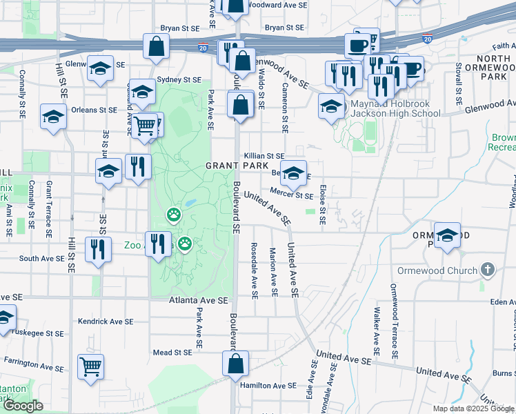 map of restaurants, bars, coffee shops, grocery stores, and more near 706 Boulevard Southeast in Atlanta