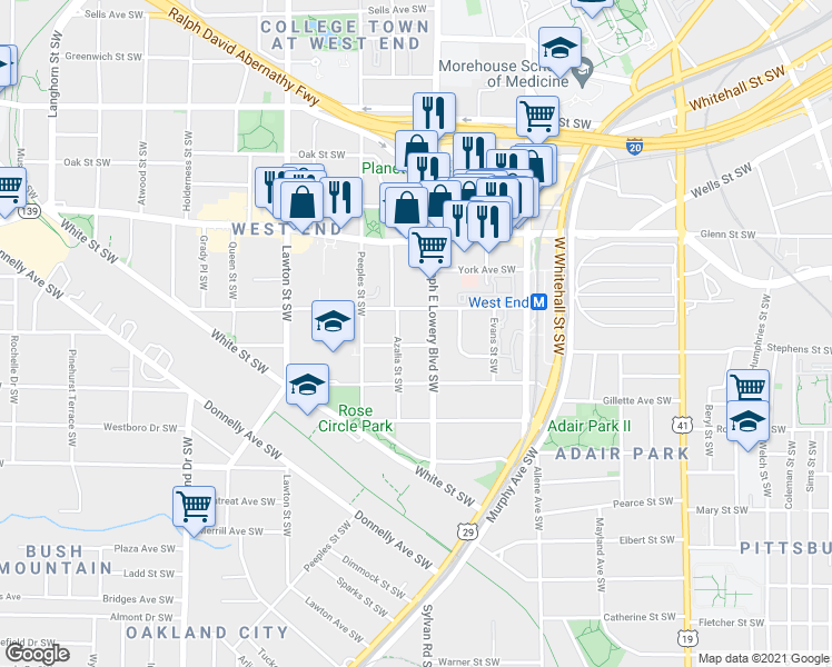 map of restaurants, bars, coffee shops, grocery stores, and more near 933 Mathews Street Southwest in Atlanta