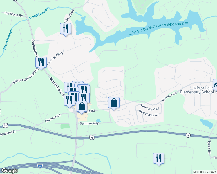 map of restaurants, bars, coffee shops, grocery stores, and more near 2647 Neighborhood Walk in Villa Rica