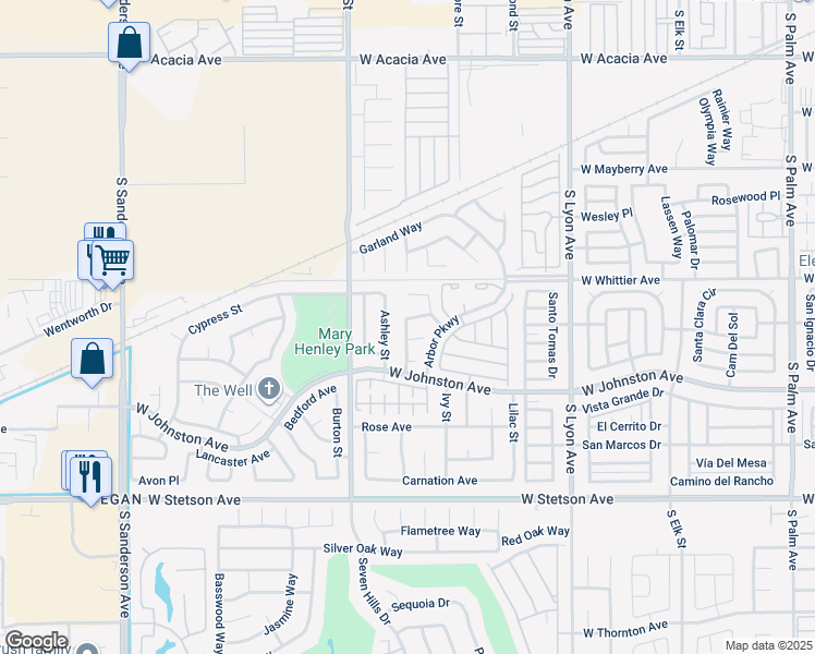 map of restaurants, bars, coffee shops, grocery stores, and more near 877 Sweetpea Street in Hemet