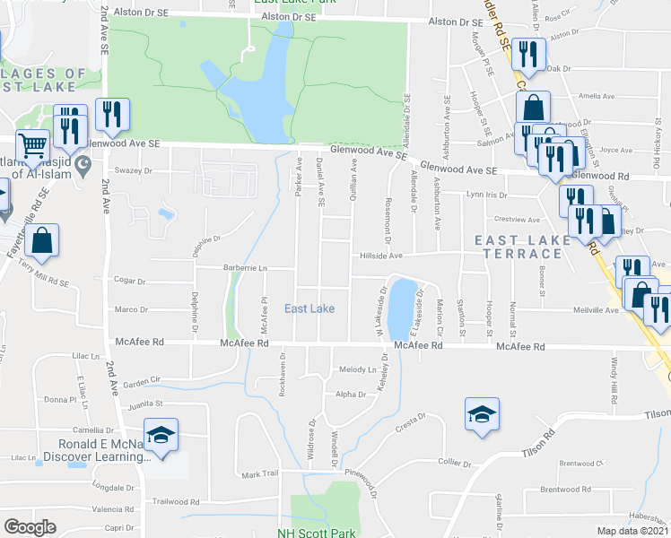 map of restaurants, bars, coffee shops, grocery stores, and more near 2238 Weldon Avenue in Decatur