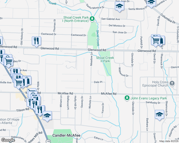 map of restaurants, bars, coffee shops, grocery stores, and more near 1914 Long Drive in Decatur
