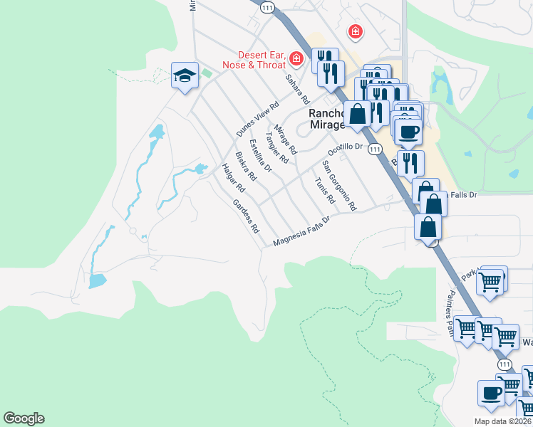 map of restaurants, bars, coffee shops, grocery stores, and more near 71520 Halgar Road in Rancho Mirage
