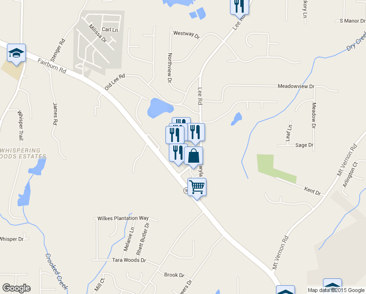 map of restaurants, bars, coffee shops, grocery stores, and more near 2675 Lee Road in Lithia Springs