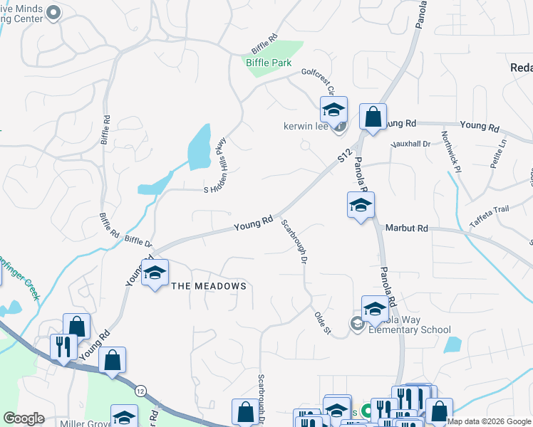 map of restaurants, bars, coffee shops, grocery stores, and more near 2365 Young Road in Stone Mountain