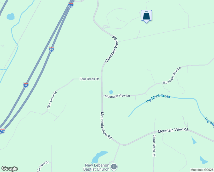 map of restaurants, bars, coffee shops, grocery stores, and more near 1733 Mountain View Road in Springville