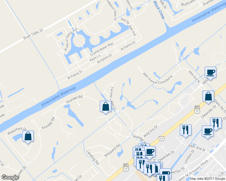map of restaurants, bars, coffee shops, grocery stores, and more near 3976 Fairway Lakes Drive in Myrtle Beach