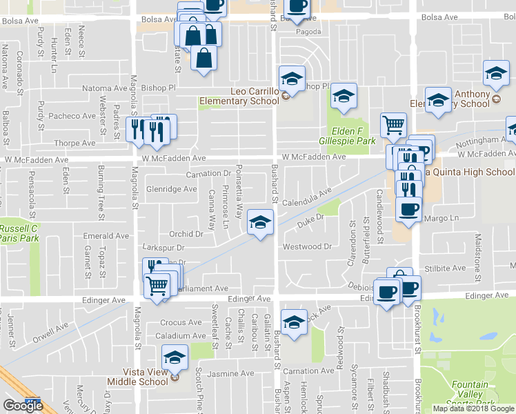 map of restaurants, bars, coffee shops, grocery stores, and more near 9450 Lotus Drive in Westminster