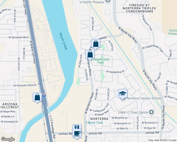 map of restaurants, bars, coffee shops, grocery stores, and more near 2502 West Straight Arrow Lane in Phoenix
