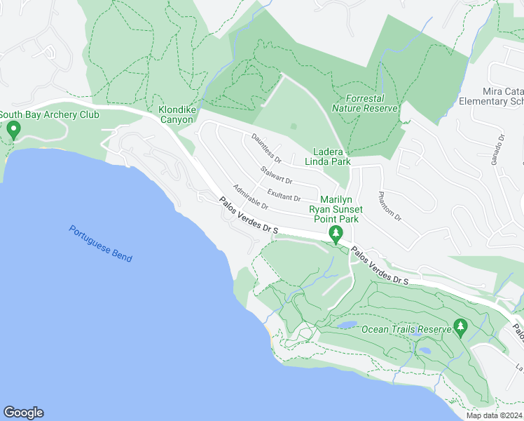 map of restaurants, bars, coffee shops, grocery stores, and more near 4116 Admirable Drive in Rancho Palos Verdes
