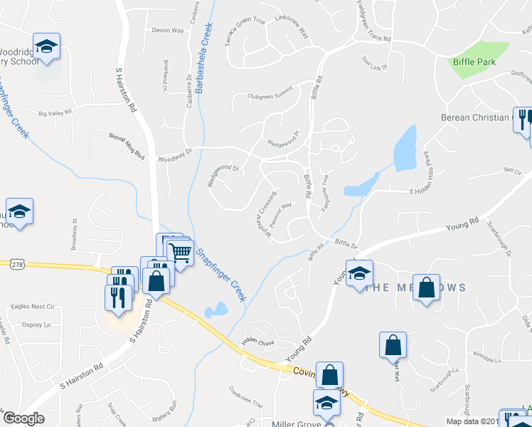 map of restaurants, bars, coffee shops, grocery stores, and more near 1898 Wynhurst Crossing in Stone Mountain